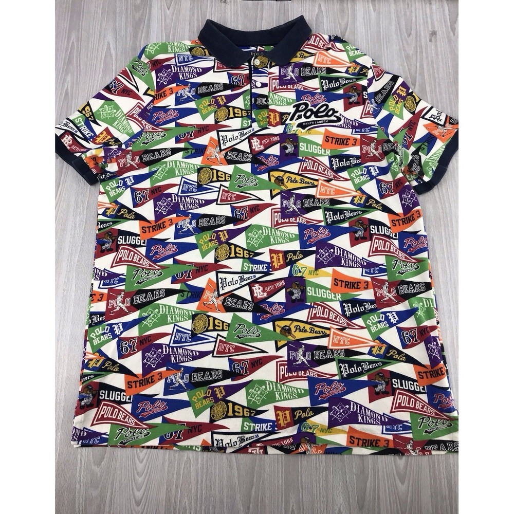 Polo Ralph Lauren Classic Fit Pennant Flag NYC Polo Bear Baseball Shirt XL